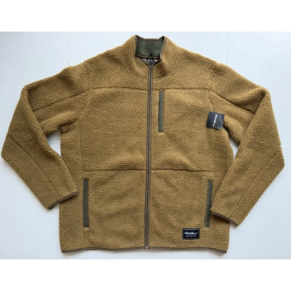 Eddie Bauer Chilali Faux Shearling Fleece Jacket Men's Xl Brown Full Zip